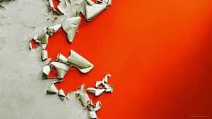 Cracked White Surface Revealing Vibrant Orange Background Abstract Texture HD wallpaper