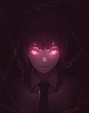Makima from Chainsaw Man with glowing red eyes and dark chains in a moody anime illustration, Makima, chainsawman, anime, makima, anime, chainsawman HD phone wallpaper