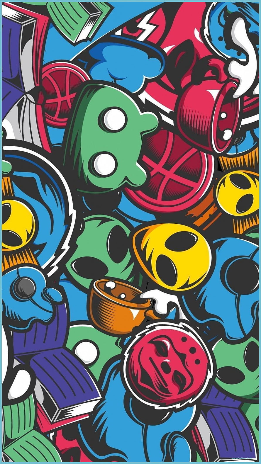 Vibrant Pop Art Illustration of Colorful Abstract Characters and Objects HD phone wallpaper
