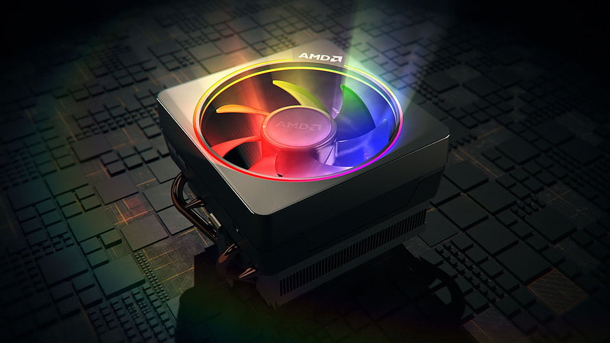 AMD Ryzen 7 2700X CPU Cooler with RGB Lighting on Circuit Board Background HD wallpaper