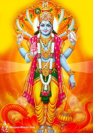 Lord Vishnu Divine Illustration with Four Arms and Radiant Golden Aura HD phone wallpaper