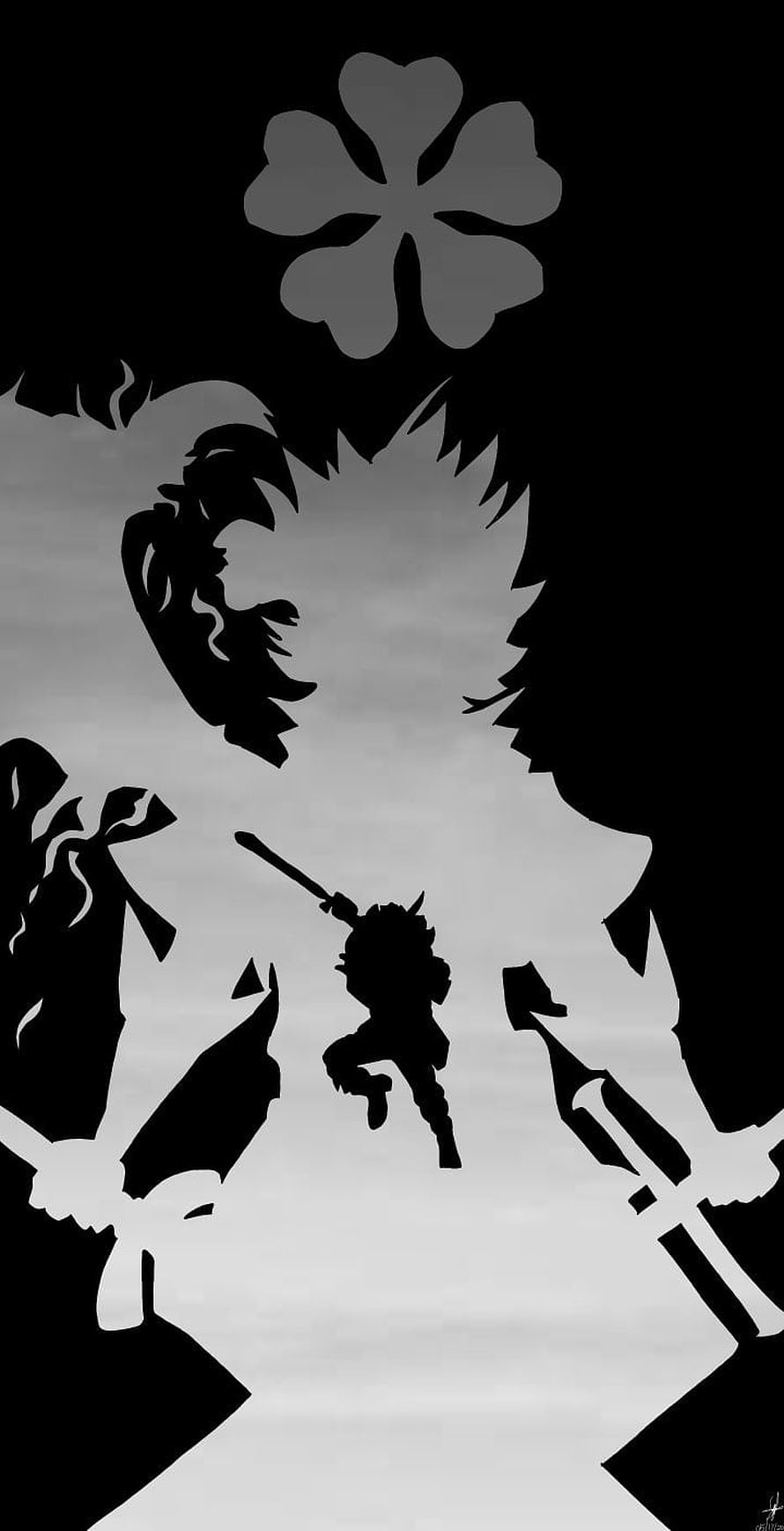 Black Clover Asta Silhouette Artwork with Clover Symbol and Swords HD phone wallpaper