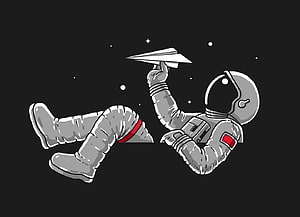Astronaut Floating in Space Holding a Paper Airplane Illustration HD wallpaper