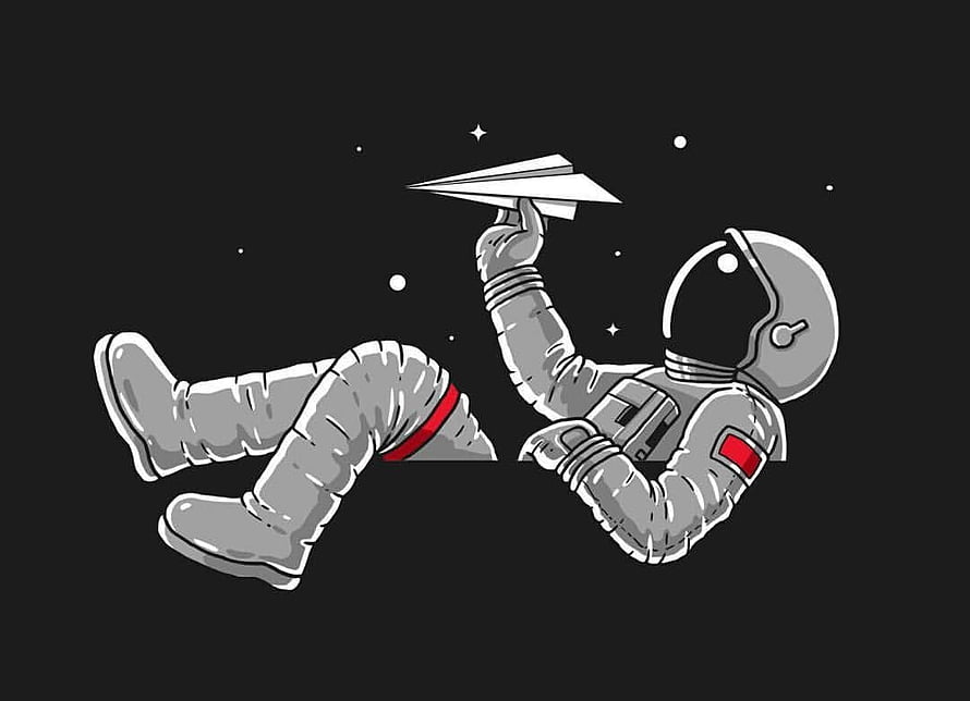 Astronaut Floating in Space Holding a Paper Airplane Illustration HD wallpaper