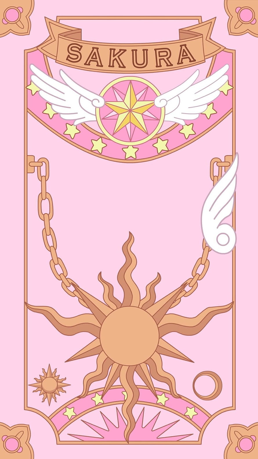 Cardcaptor Sakura Card Design with Winged Star and Sun Motif in Pink and Gold HD phone wallpaper