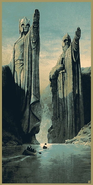 The Kings of Arnor and Gondor Statues at the Mouth of Anduin in Lord of the Rings HD phone wallpaper