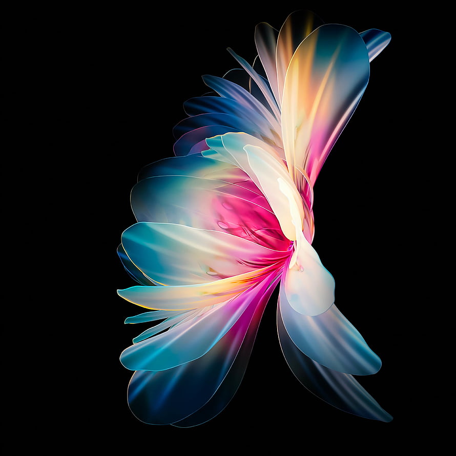 Vibrant Abstract Fantasy Flower with Translucent Petals on Black Background HD phone wallpaper
