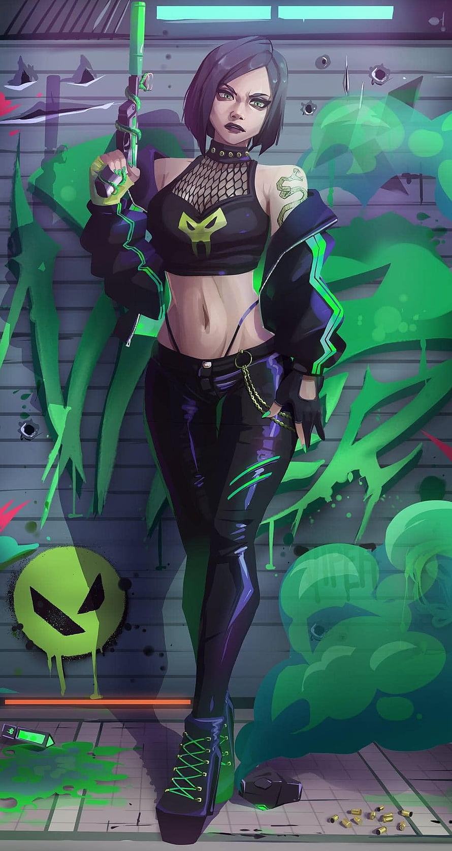 Valorant Viper Character Art with Green Toxic Energy and Combat Gear HD phone wallpaper