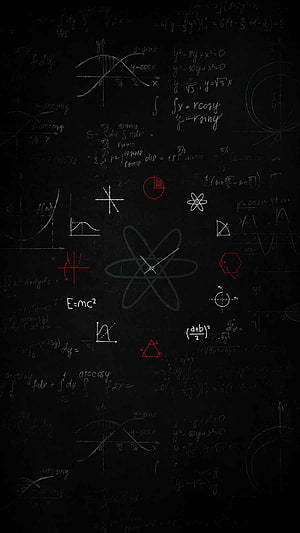 Dark Blackboard Physics and Math Equations with Atom Diagram HD phone wallpaper