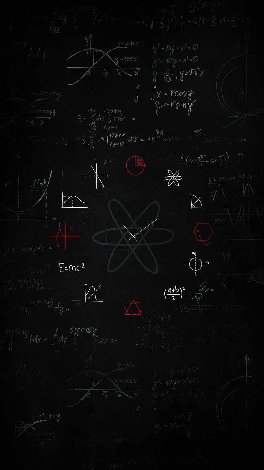 Dark Blackboard Physics and Math Equations with Atom Diagram HD phone wallpaper