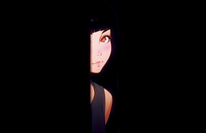 Anime Girl Peeking From Darkness With Red Eyes and Black Hair HD wallpaper