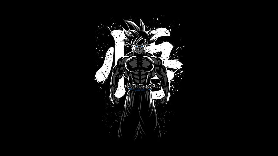 Muscular Goku in Black and White Dragon Ball Z Anime Illustration HD wallpaper
