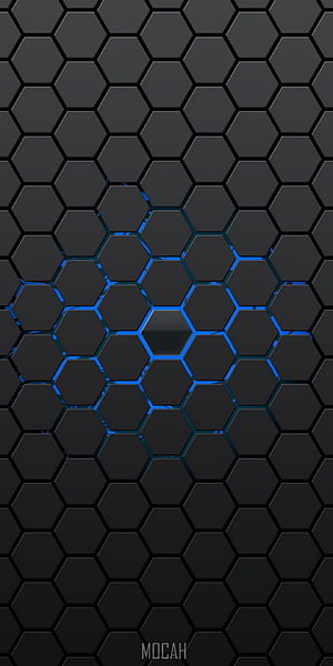 Dark Hexagonal Honeycomb Pattern with Glowing Blue Energy Lines HD phone wallpaper