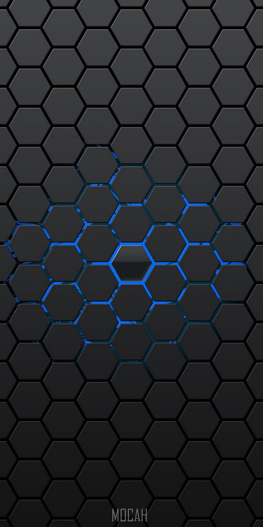 Dark Hexagonal Honeycomb Pattern with Glowing Blue Energy Lines HD phone wallpaper