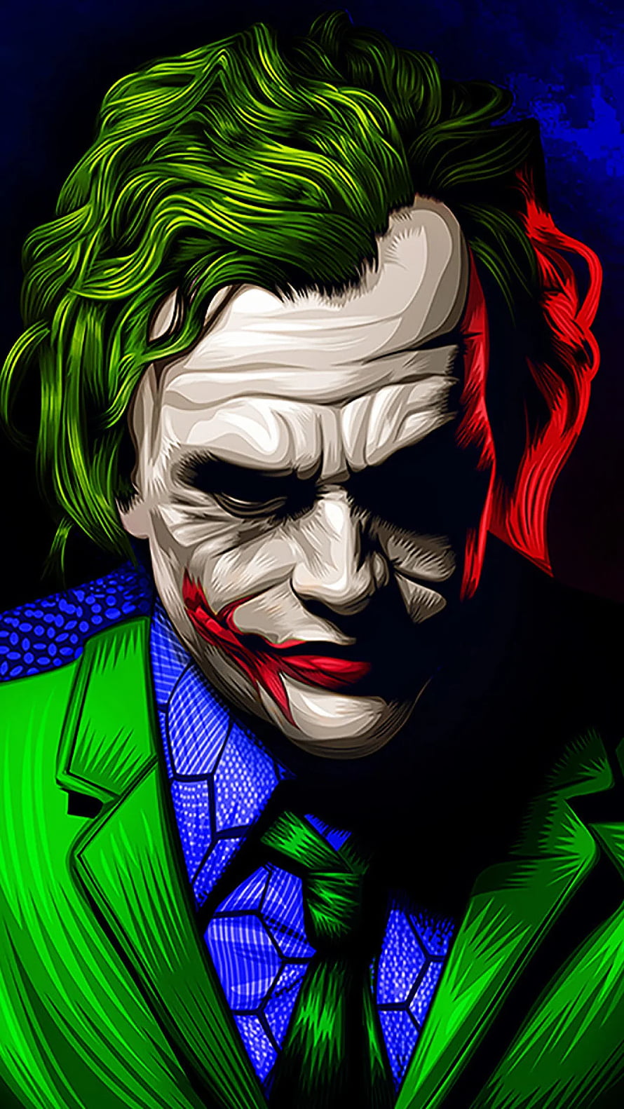 Joker Digital Portrait with Green Hair and Blue Suit in Stylized Comic Art HD phone wallpaper