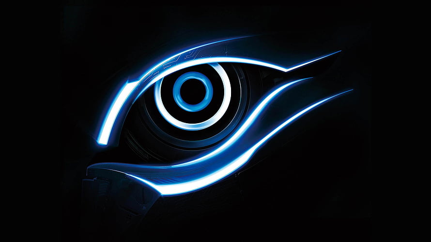 Gigabyte Aorus Glowing Blue Eye Logo on Black Background HD wallpaper