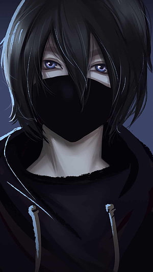 Dark Anime Boy Portrait Wearing Black Face Mask and Hoodie HD phone wallpaper