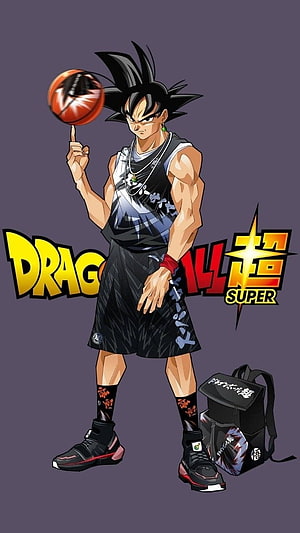 Dragon Ball Super Black Goku in Streetwear Basketball Outfit with Spinning Ball HD phone wallpaper