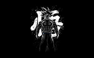 Goku Black and White Anime Illustration with Brushstroke Background HD wallpaper