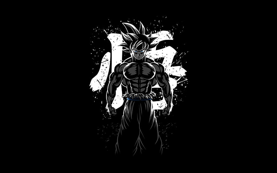 Goku Black and White Anime Illustration with Brushstroke Background HD wallpaper