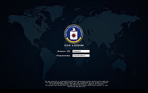 CIA Login Screen with World Map Background and Secure Government Access Interface HD wallpaper