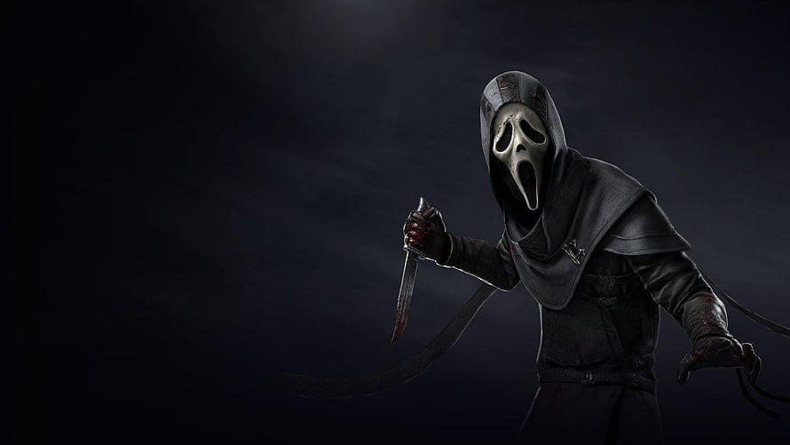 Ghost Face from Scream in Dark Hooded Attire Holding a Bloodied Knife HD wallpaper