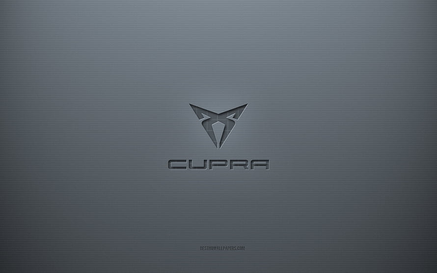 Cupra automotive emblem on a minimalist dark gray textured surface with subtle 3D depth and metallic finish HD wallpaper