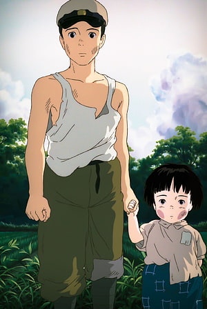 Grave of the Fireflies Anime Still of Seita and Setsuko Walking Through a Green Field HD phone wallpaper