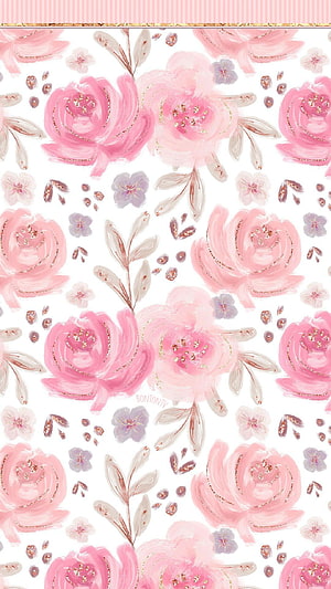 Pink and Gold Watercolor Rose Floral Pattern with Lavender Accents HD phone wallpaper