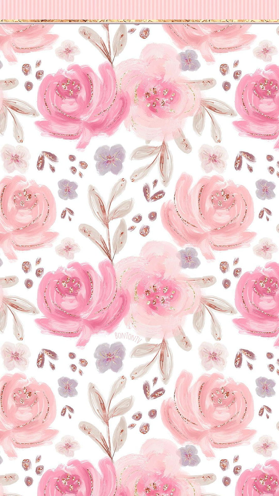 Pink and Gold Watercolor Rose Floral Pattern with Lavender Accents HD phone wallpaper