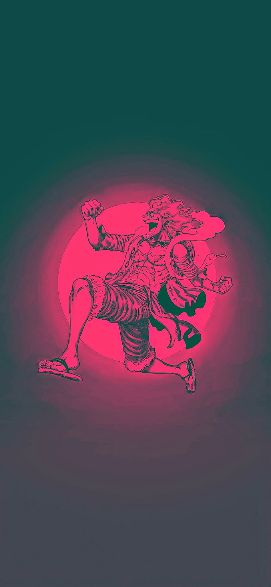 Monkey D. Luffy Gear Five Infobox Artwork in Neon Pink and Teal HD phone wallpaper