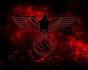 Dark Red German Eagle Emblem with Swastika on Fiery Background HD wallpaper