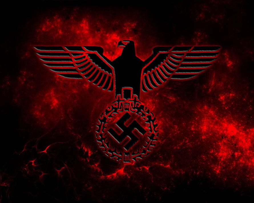Dark Red German Eagle Emblem with Swastika on Fiery Background HD wallpaper