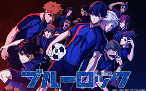 Blue Lock Anime Soccer Team Group Portrait with Ball and Blue Uniforms HD wallpaper