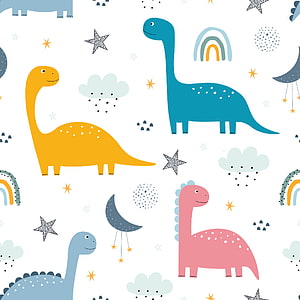 Cute Cartoon Dinosaur Seamless Pattern with Rainbows and Stars for Kids HD phone wallpaper