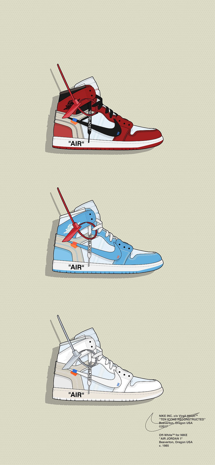 Off-White for Nike Air Jordan 1 Ten Icons Reconstructed Sneaker Illustration HD phone wallpaper