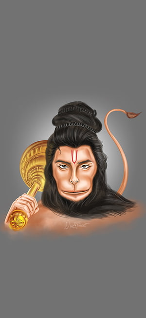 Hanuman Digital Portrait Holding Mace and Bow with Traditional Tilak Mark, Hanuman Lock Screen, , Hindu, Shriram, God, Android, Bajrang, Bajrangbali HD phone wallpaper