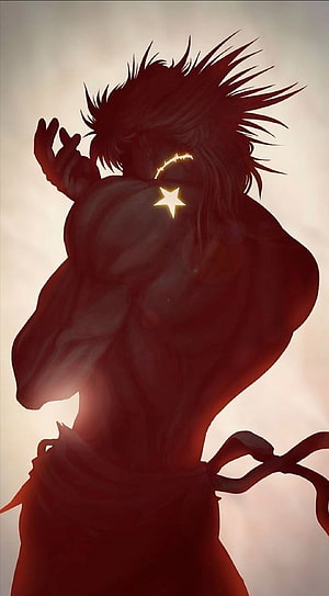 JoJo's Bizarre Adventure Silhouette with Glowing Star Mark and Spiky Hair HD phone wallpaper