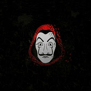 Money Heist Guy Fawkes Mask with Red Glitch Effect on Dark Grunge Background HD phone wallpaper