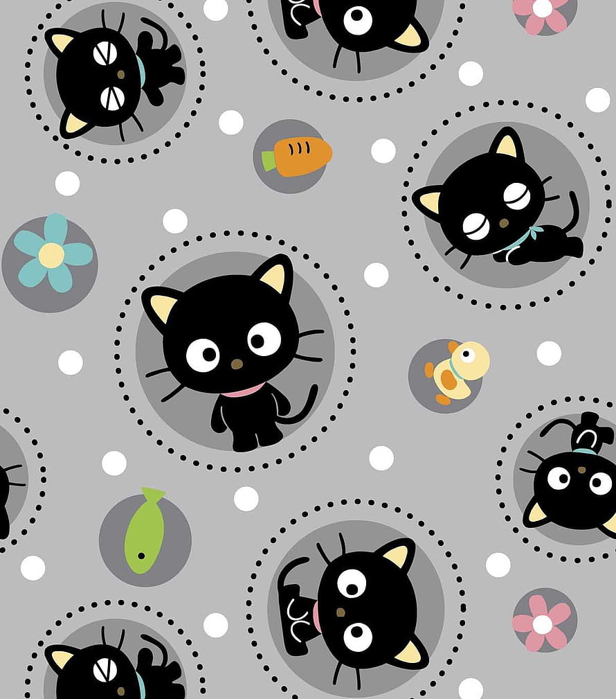 Chococat Cute Black Cat Pattern Wallpaper with Flowers and Toys HD phone wallpaper
