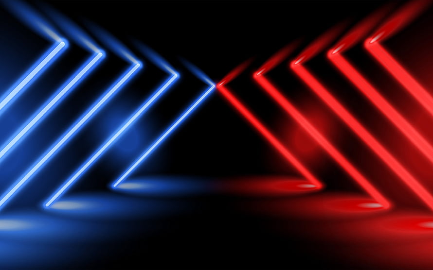 Blue and Red Neon Arrow Lights on Black Background HD wallpaper