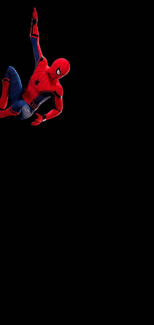 Spider-Man in Classic Red and Blue Suit Swinging Against a Black Background, ZIP Punch Hole For Realme 6, 6 Pro and X50 Pro, Spiderman Punch Hole HD phone wallpaper