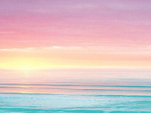 Cotton Candy Sky Over Calm Ocean at Sunset with Soft Pastel Pink and Blue Hues HD wallpaper