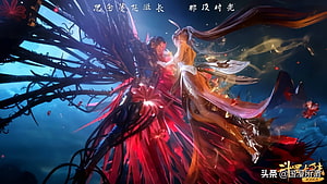 Xiao Wu and Tang San in Douluo Continent with dark vines and red petals HD wallpaper
