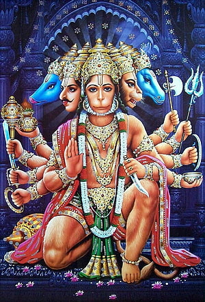 Panchmukhi Hanuman Devotional Artwork with Five Faces and Sacred Weapons, Panchmukhi Hanuman Ji. Hanuman , Hanuman , Hanuman, Panchamukha Hanuman HD phone wallpaper