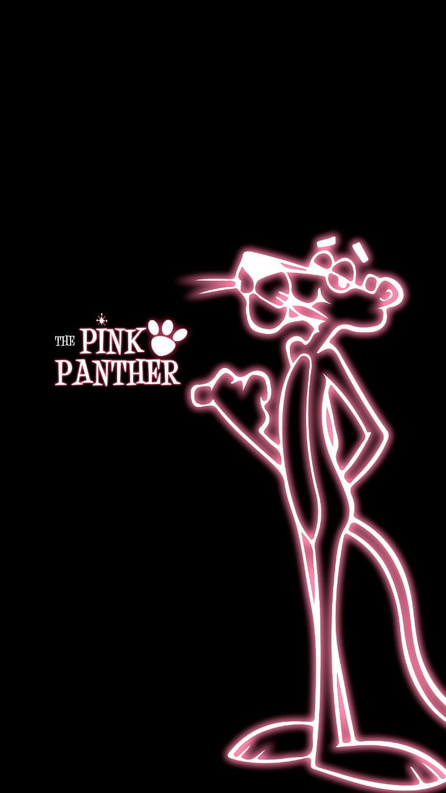 The Pink Panther Neon Glow Cartoon Character on Black Background HD phone wallpaper