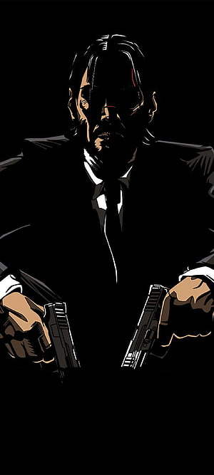 John Wick Dual Wielding Pistols in Black Suit Minimalist Dark Illustration HD phone wallpaper