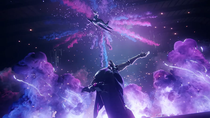 Camille and Jhin in a dramatic League of Legends cinematic scene with purple smoke and sparks HD wallpaper