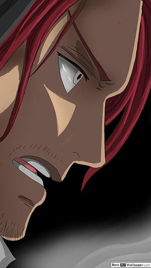 Shanks from One Piece in a dramatic close-up with intense expression and red hair HD phone wallpaper