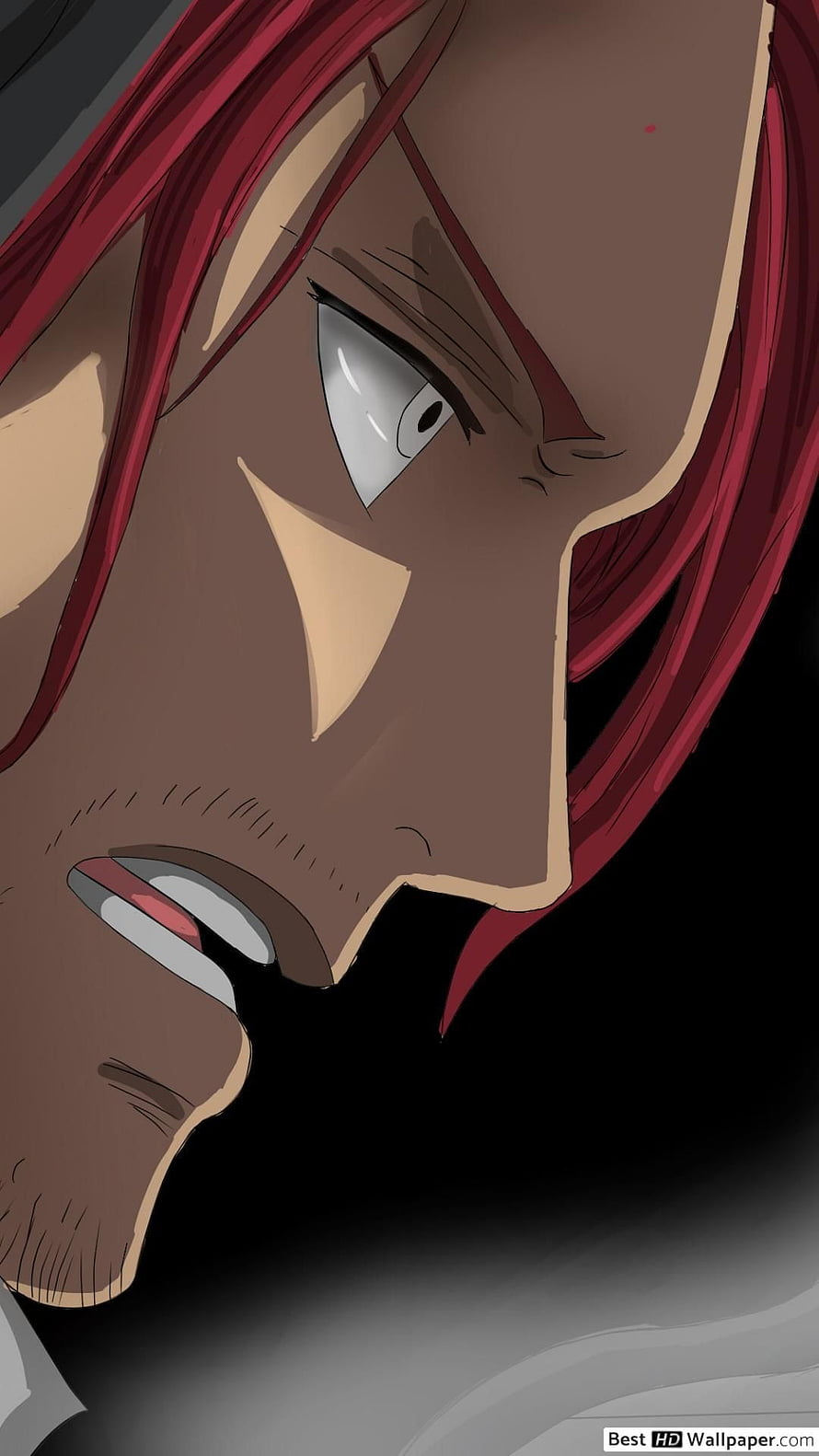 Shanks from One Piece in a dramatic close-up with intense expression and red hair HD phone wallpaper